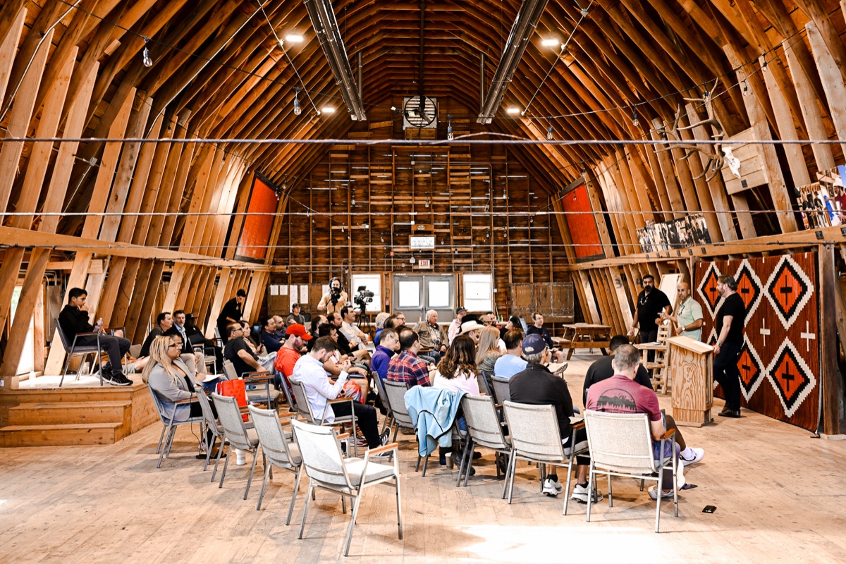 Students gathered in the barn at Thunderhead Ranch
